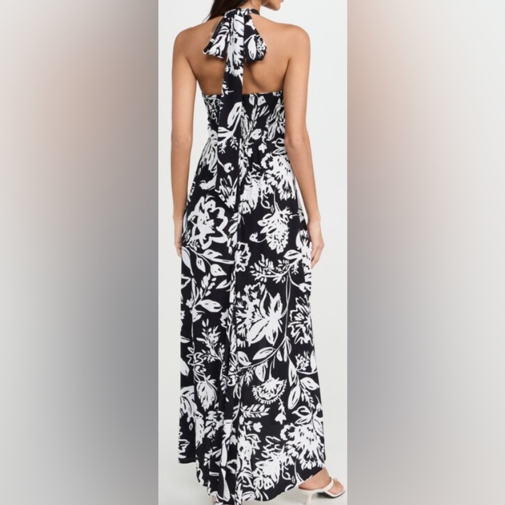 Figue Elenor Halter Maxi Dress Black White Floral Print Size 8 NWT - Picture 12 of 12